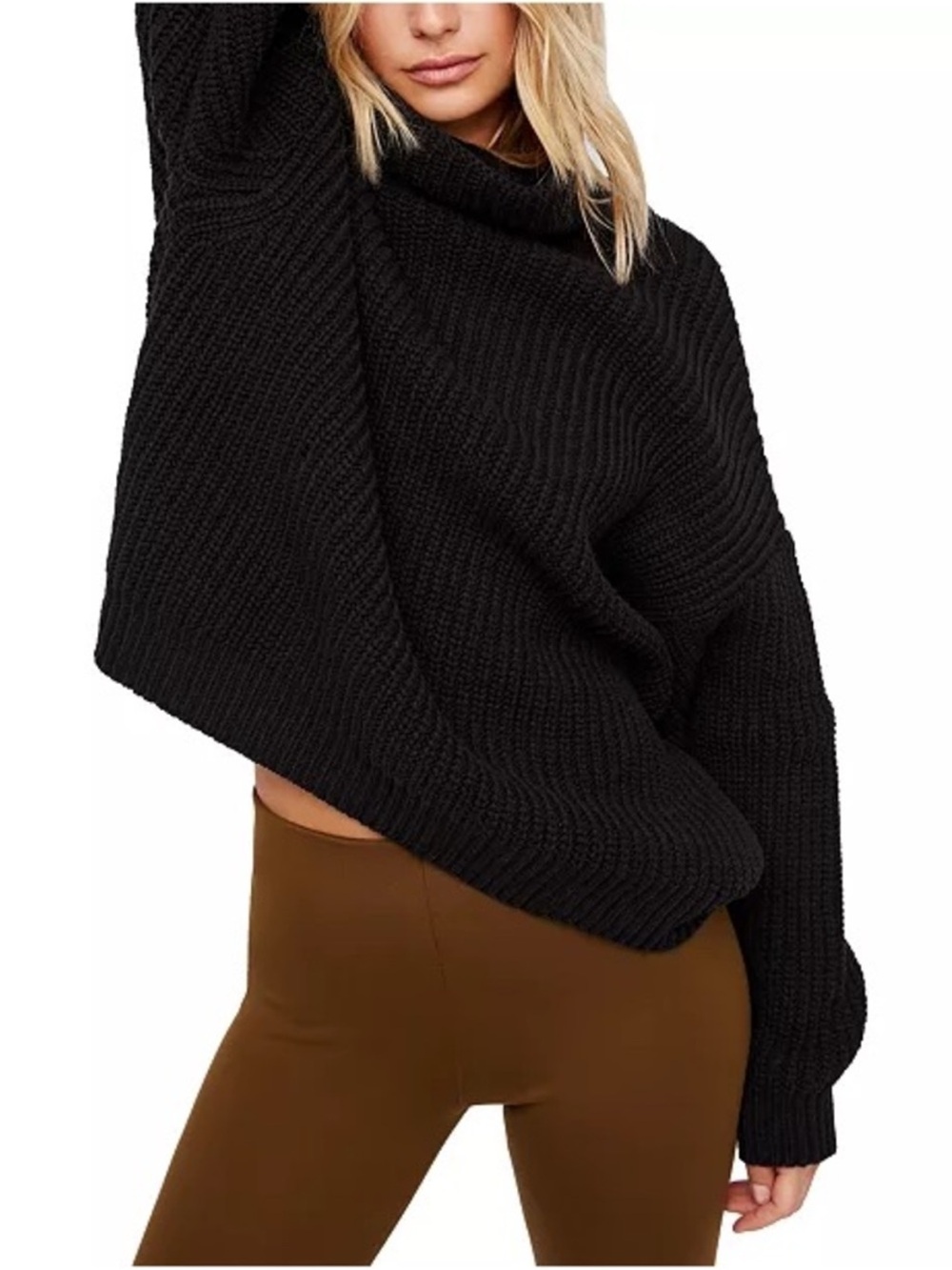 Free People Swim Too Deep Turtleneck Sweater in Black (XS)